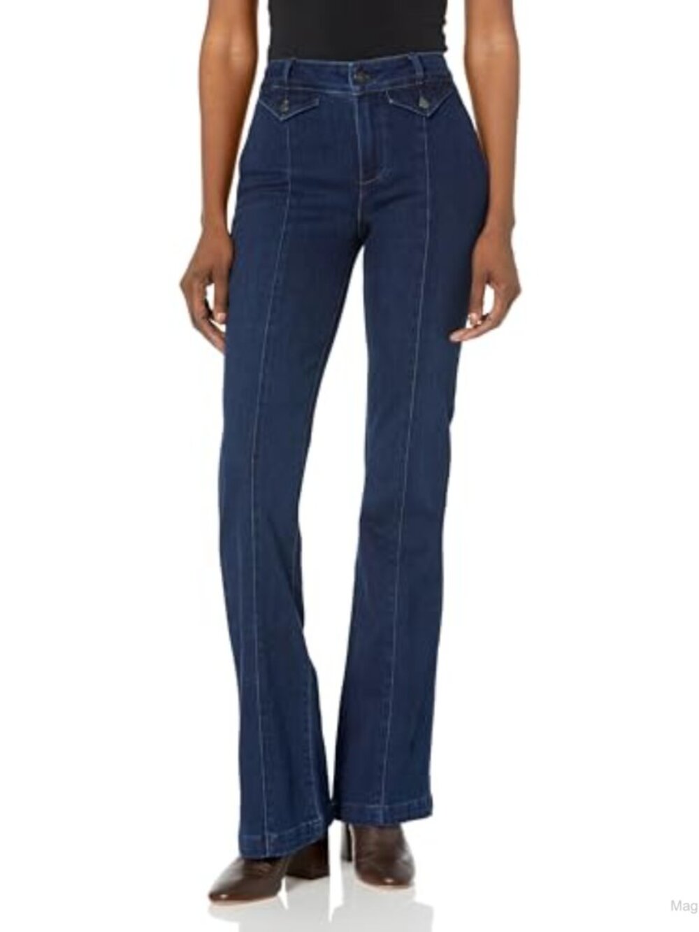 High Rise Flare Jeans Denim 5-Pocket Flap Pocket Long Length